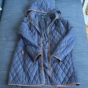 Quilted Navy Women's Coat with Contrast Trim